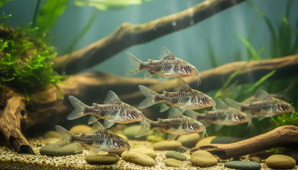 Corydoras catfish on sandy substrate